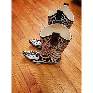 Nature Breeze Women's Zebra Print Pattern Rubber Rain Boots - Black White 9